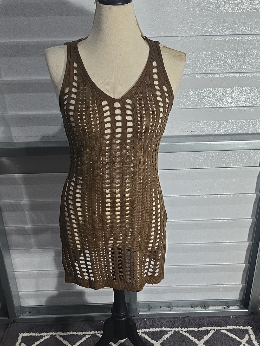 Sleeveless Brown Crochet Swim Cover-Up Tank Size Small NWT